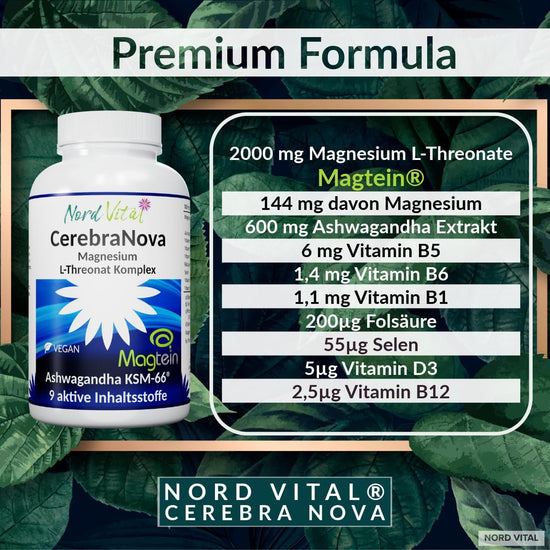 Nord Vital CerebraNova Magnesium-L-Threonat Komplex – Übersicht der Inhaltsstoffe je Tagesdosis